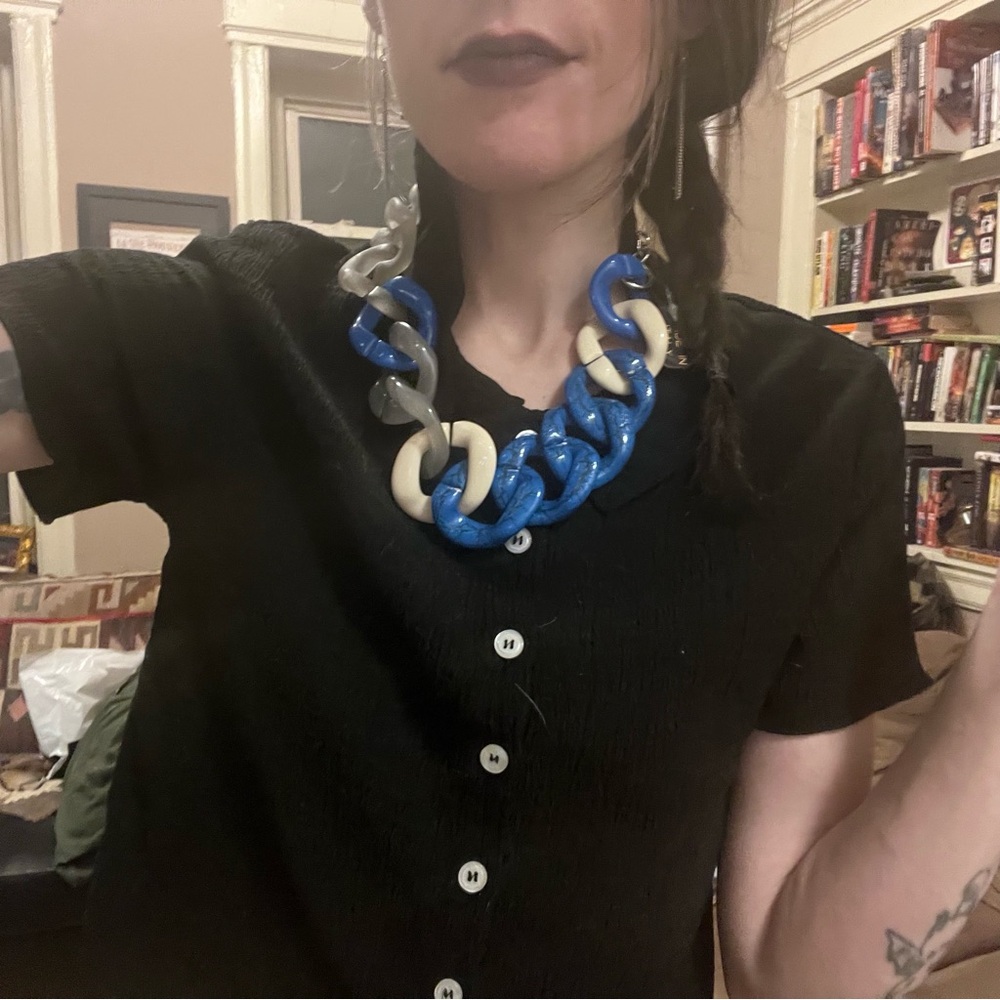 🏷️🎉🆕🇮🇹 chunky glass marble chain link bold statement necklace